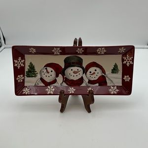 Snowman Tray Ceramic St. Nicholas Square Hand Painted Yuletide Christmas